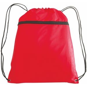Polyester Drawstring Backpack w/ Zipper Front Pocket - Blank (14