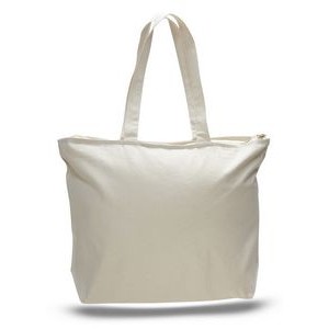 Natural Canvas Zipper Tote Bag w/ Squared Bottom - Blank (20