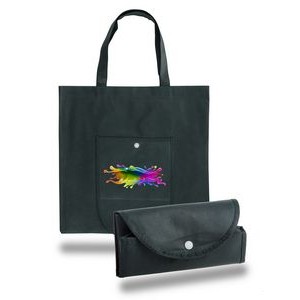 Foldable Non Woven Tote Bag w/ Snap Closure - Full Color Transfer (14 3/4