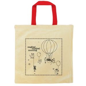 Natural Tote Bag w/ Short Contrasting Color Web Handles -Overseas (14