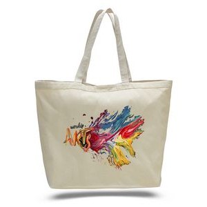 Natural Canvas Big Tote Bag w/ Velcro Closure - Full Color Transfer (23"x17"x6")