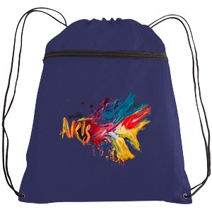 Polyester Drawstring Backpack w/ Zipper Front Pocket - Full Color Transfer (14
