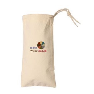 Natural Cotton Canvas Drawstring Wine Tote Bag - 1 color (6.25" x 13")