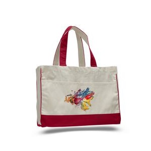 Natural Canvas Tote Bag w/ Contrast Handles & Trim - Full Color Transfer (22