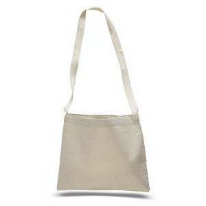 Small Natural Canvas Messenger Bag w/ Long Strap - Blank (14"x12")