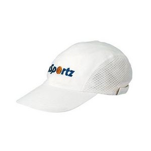 Brushed Cotton Four Panel White Sports Cap w/Mesh Sides (Embroidered)