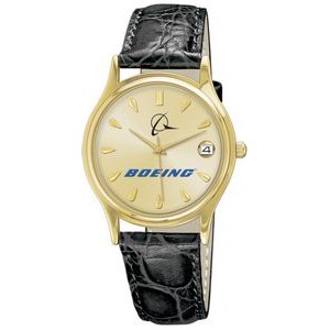 Men's Leather Band Collection Brass Watch With Date