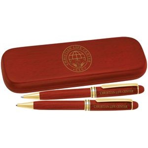 6-3/4"x2"x7/8" Rosewood Ballpoint Pen / Pencil Set With Box