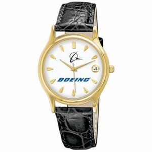 Ladies' Leather Band Collection Brass Watch With Calendar Date