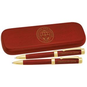 Rosewood Ballpoint Pen / Pencil Set With Wood Box
