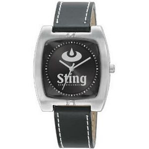 Men's Quality Leather Strap Square Watch With Black Dial