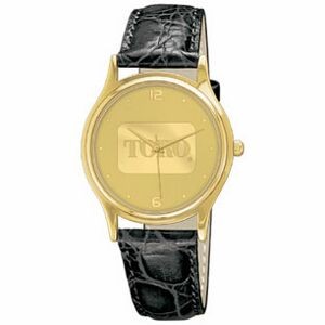 Men's Brass Case Watch With Leather Strap And Gold Mirrorcraft Dial
