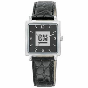 Unisex Silver Black Dial Square Face Watch
