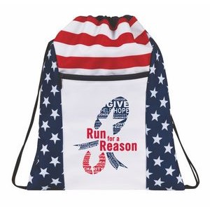 Patriotic Pattern Drawstring Backpack w/Zipper Pocket