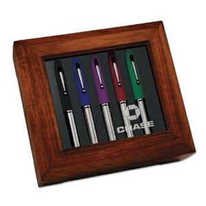 7-1/4"x6-1/2"x2" Deluxe 5-LED Pen Wooden Gift Box