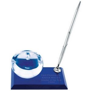 Apple Desk Award With Pen On Blue Glass Base