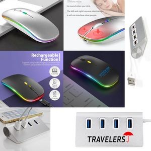 iBank(R) 4 Port USB Aluminum Hub + LED Wireless Mouse (Silver)