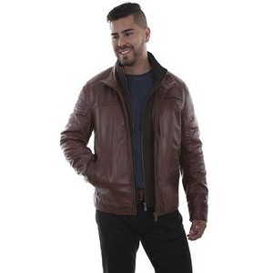 Men's Leather Jacket w/Quilted Front Inset