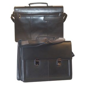 Leather Flap-Over Computer Briefcase