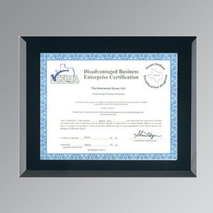 Black Glass Certificate Frame w/Wall Mount (8 1/2"x11" Certificate)