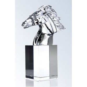 Optical Crystal Faming Horse, Hand Sculpted Award, 9-3/8"x12-1/2"