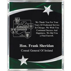 Green Crystal Edge Shooting Star on Marble Acrylic Plaque Series, Small (8