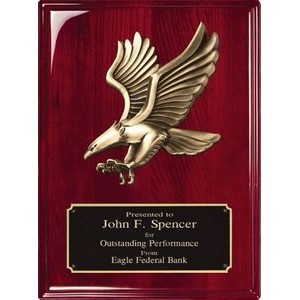 Rosewood Piano Finish Plaque with Cast Metal Eagle, 9