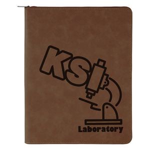 Dark Brown Zippered Portfolio with Notepad, 9-1/2" x 12" Laserable Leatherette