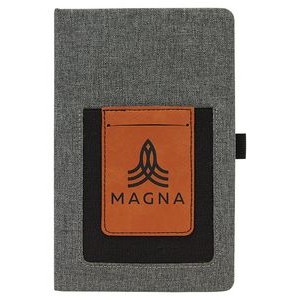Gray Canvas Journal with Notepad and Rawhide Leatherette Cell/Card Slot, 5-1/4" x 8-1/4"