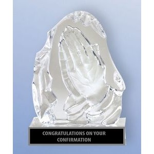 Crystal Ice Sculpted Praying Hands Award on Crystal Base, 5"x 7"