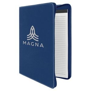 Blue-Silver Zippered Portfolio with Notepad, 9-1/2" x 12" Laserable Leatherette