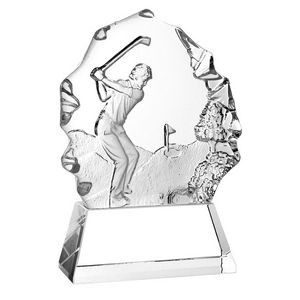 Molten Glass Thriving Golfer on Crystal Base Award, Small (6-1/8"H)