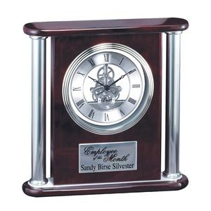 Rosewood Piano Finish Mantel Clock with Columns, 11-1/2" x 11-1/2"H