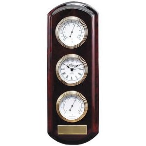 Wall Clock and Weather Station, Rosewood Piano Finish, 4-1/2"x13"