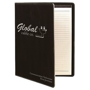 Black-Silver 9-1/2" x 12" Portfolio with Notepad, Laserable Leatherette