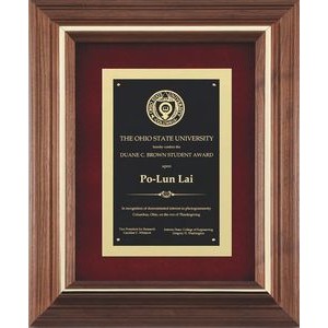 Walnut/Gold Inlay Frame with Black Brass Plate on Red Velour, 12-1/2"x15-1/2"