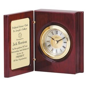 Rosewood Piano Finish Book Clock with Brass Plate, 4-1/4