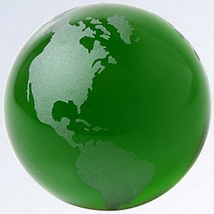 Green Colored Crystal Globe Paperweight Award, 3" Diameter
