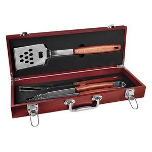 3-Piece Laserable BBQ Set in Rosewood Finish Case