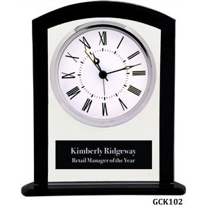 Black Glass Squared Arch Clock with Clear Front, 6-1/4