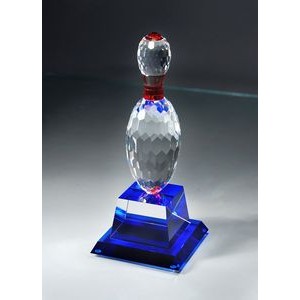 Crystal Faceted Bowling Trophy with Indigo Blue Sub-Base, 4-1/4"x10"H