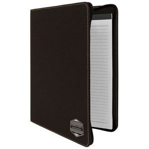 Black-Silver Zippered Portfolio with Notepad, 9-1/2" x 12" Laserable Leatherette