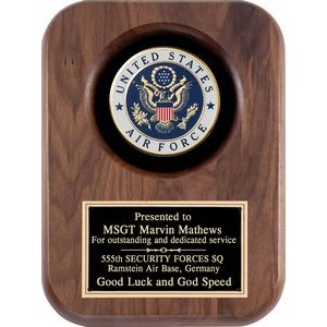 Walnut Finish Plaque with Cast Metal Air Force Insignia, 9