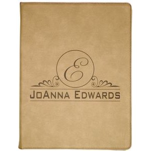 Light Brown 9-1/2" x 12" Portfolio with Notepad, Laserable Leatherette