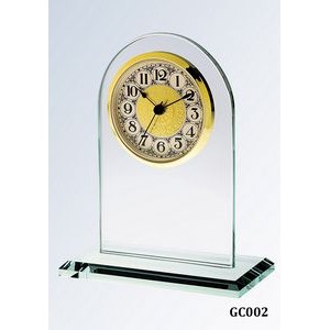 Jade Glass Arch Clock, Gold Face and Fancy Arabic Numerals