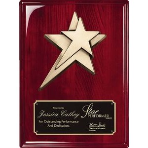 Rosewood Piano Finish Plaque with Cast Metal Stars, 9