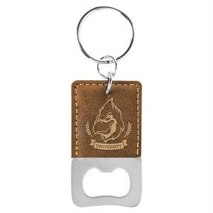 Rustic Brown/Gold Leatherette Rectangle Bottle Opener Keychain – Laserable