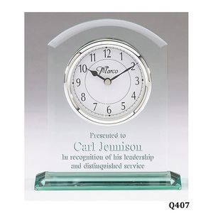 Jade Glass Arch Table Clock, 4-3/4" x 6-1/2"H