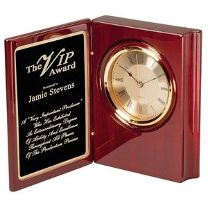 Rosewood Piano Finish Book Clock with Black Brass Plate, 7