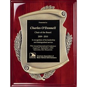 Rosewood Piano Finish Plaque with Scroll & Black Brass Plate, 9